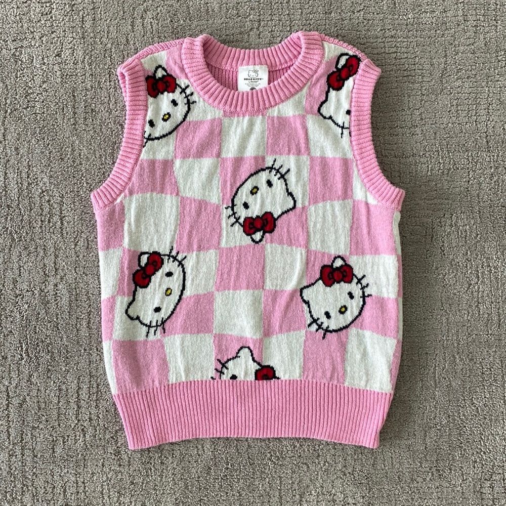 Hello Kitty by Sanrio Begonia Sweater Vest Size XS Checkered Knit Barbie